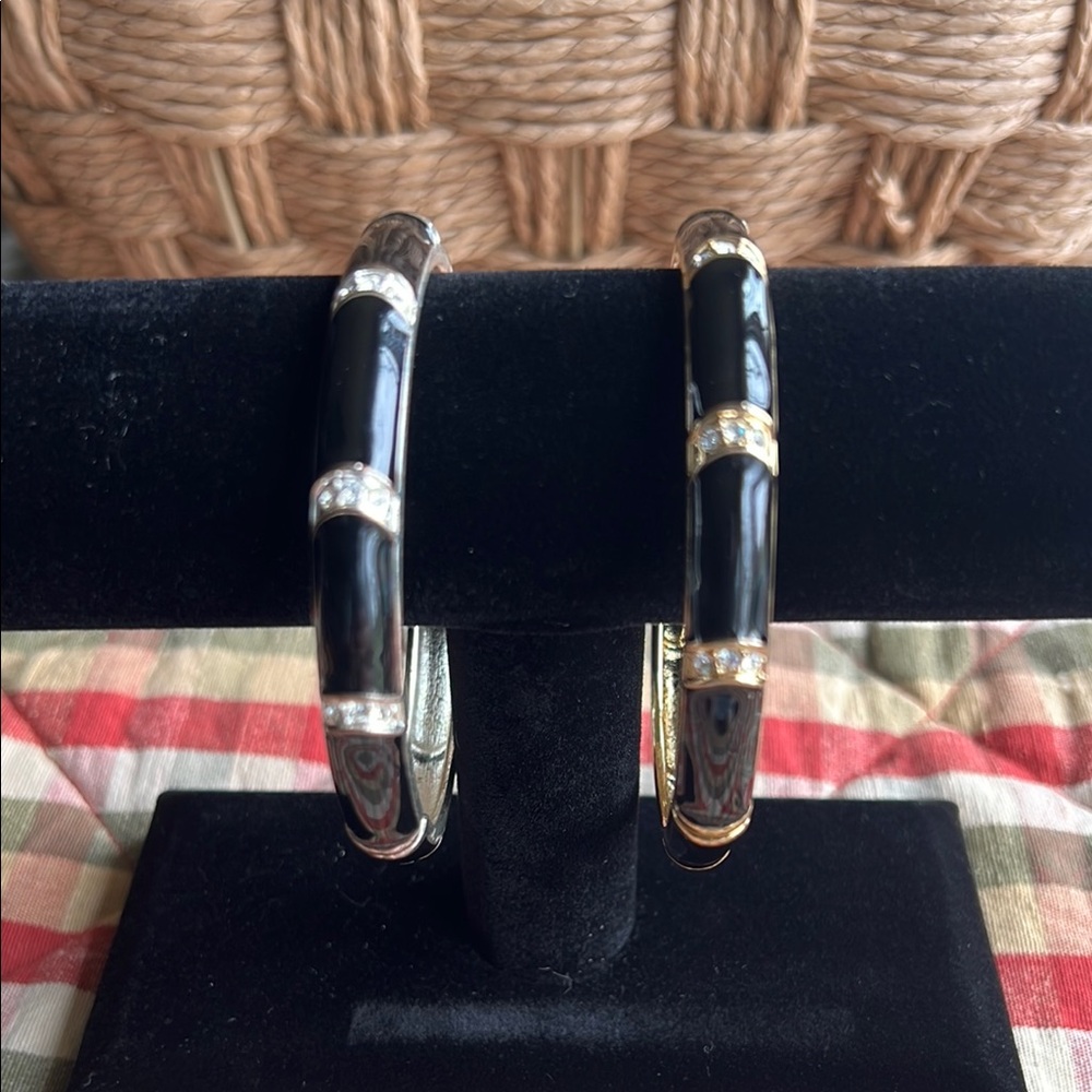 Elegant Black Enamel Faux Diamonds bracelets.